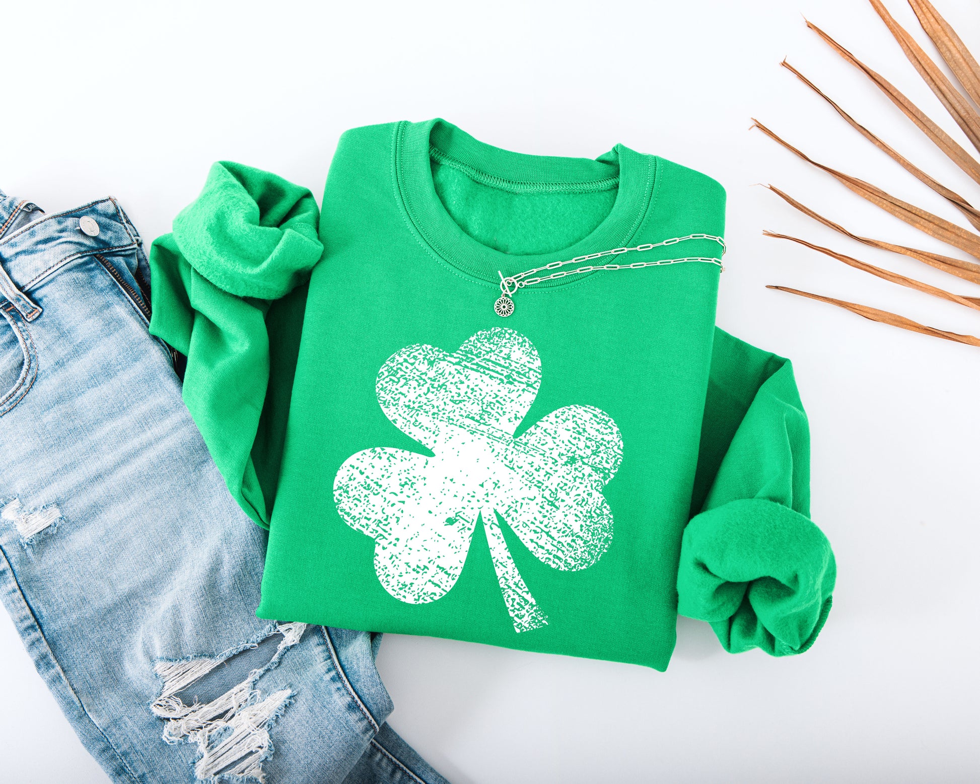 Distressed Three Leaf Shamrock Adult Sweatshirt