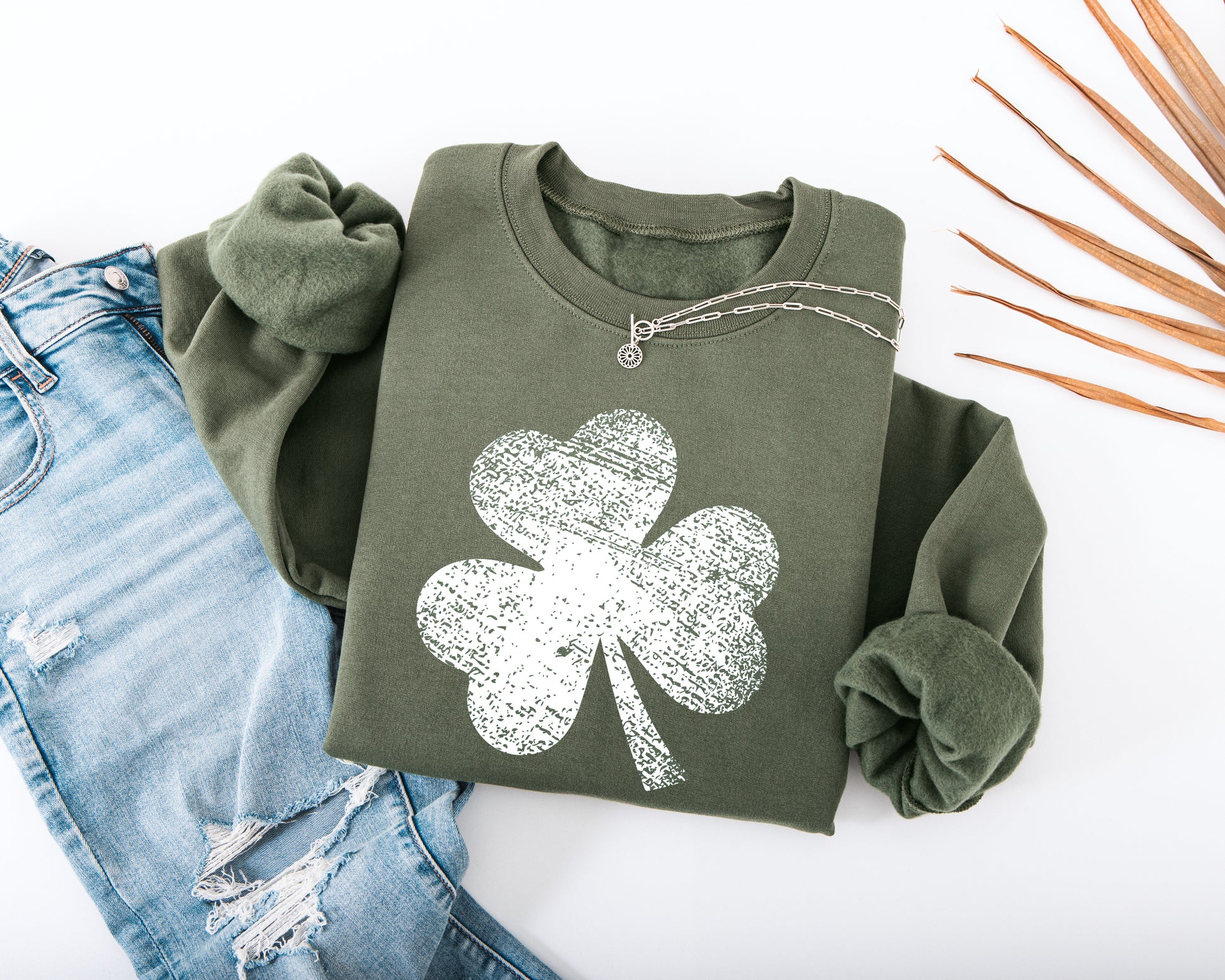 Distressed Three Leaf Shamrock Adult Sweatshirt