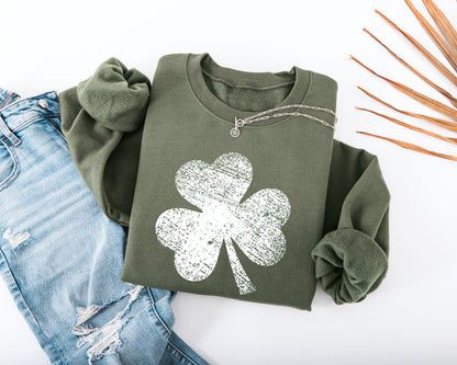Distressed Three Leaf Shamrock Adult Sweatshirt