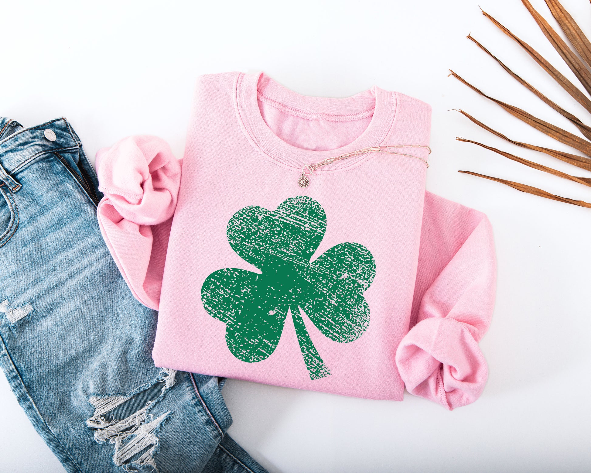 Distressed Three Leaf Shamrock Adult Sweatshirt