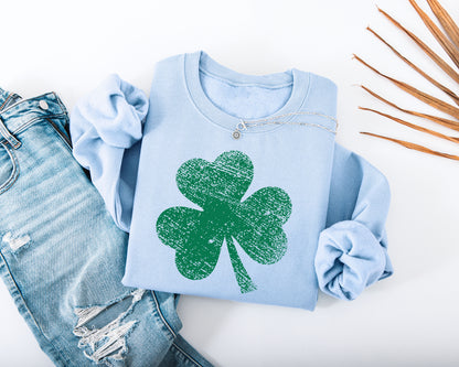 Distressed Three Leaf Shamrock Adult Sweatshirt