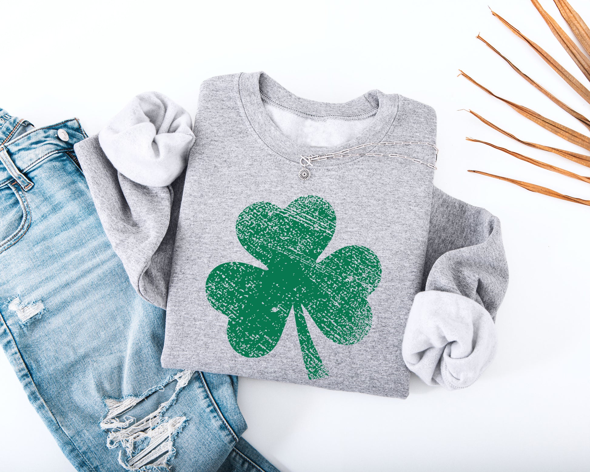 Distressed Three Leaf Shamrock Adult Sweatshirt