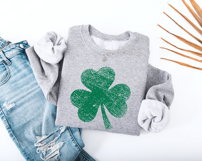 Distressed Three Leaf Shamrock Adult Sweatshirt