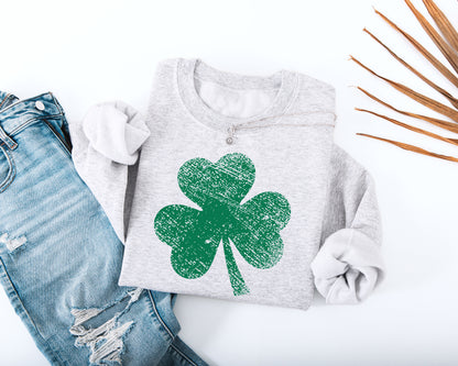 Distressed Three Leaf Shamrock Adult Sweatshirt
