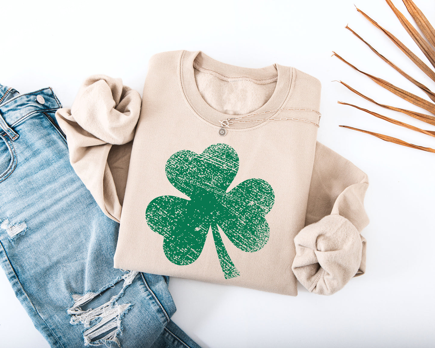 Distressed Three Leaf Shamrock Adult Sweatshirt