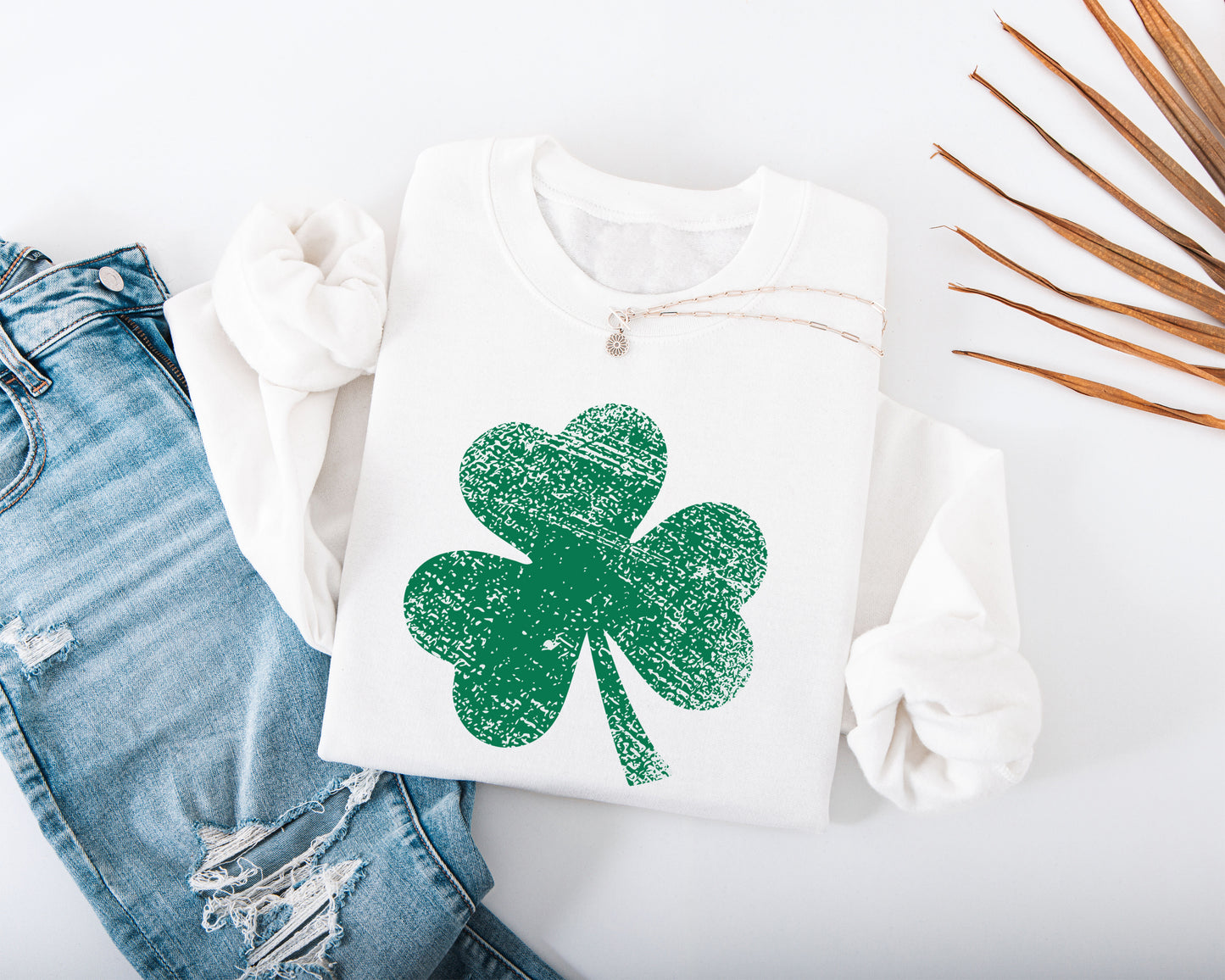 Distressed Three Leaf Shamrock Adult Sweatshirt