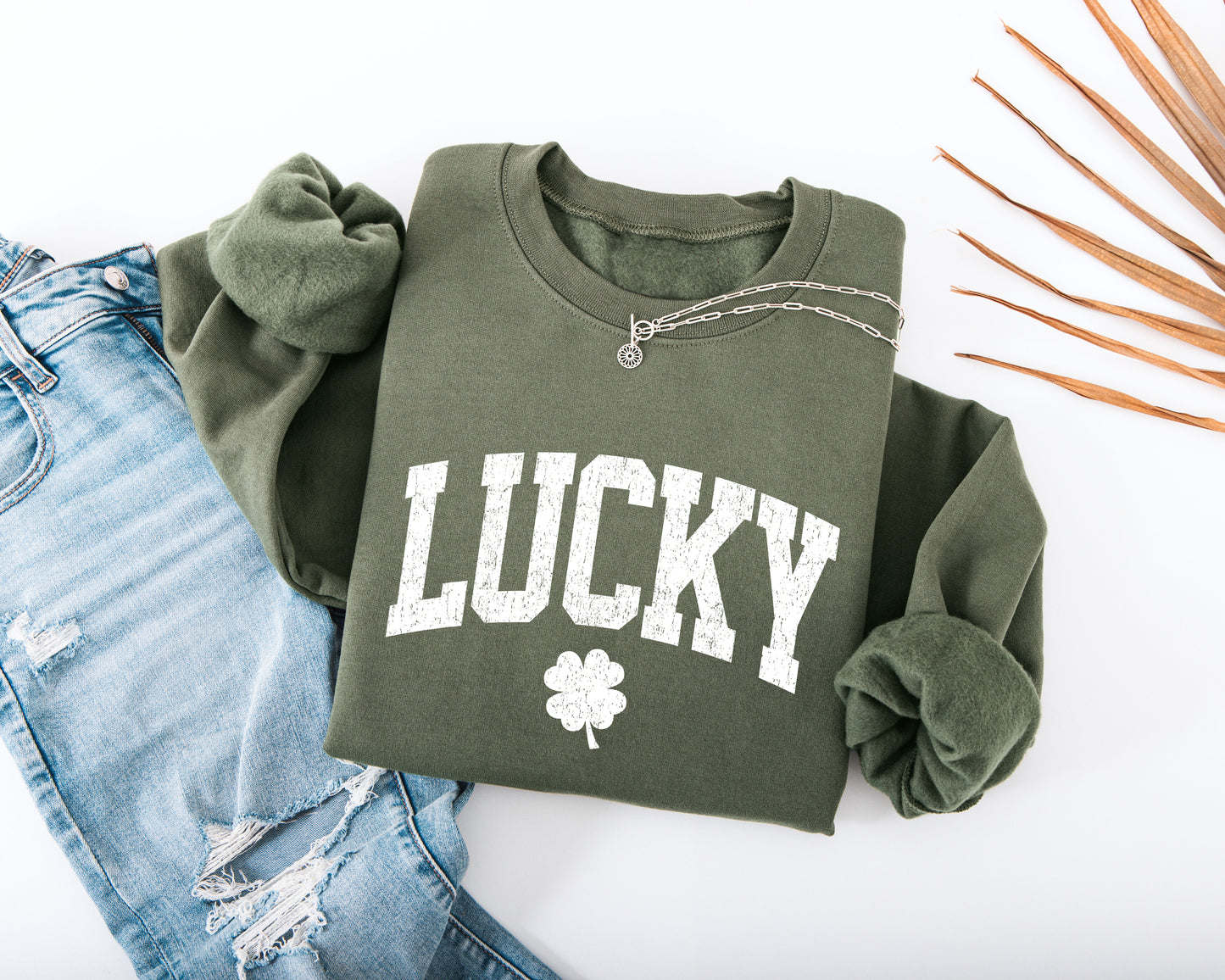 Distressed Lucky Varsity Adult Sweatshirt