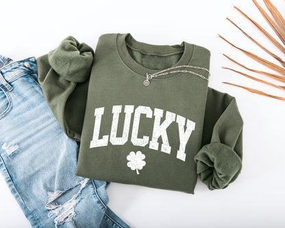 Distressed Lucky Varsity Adult Sweatshirt