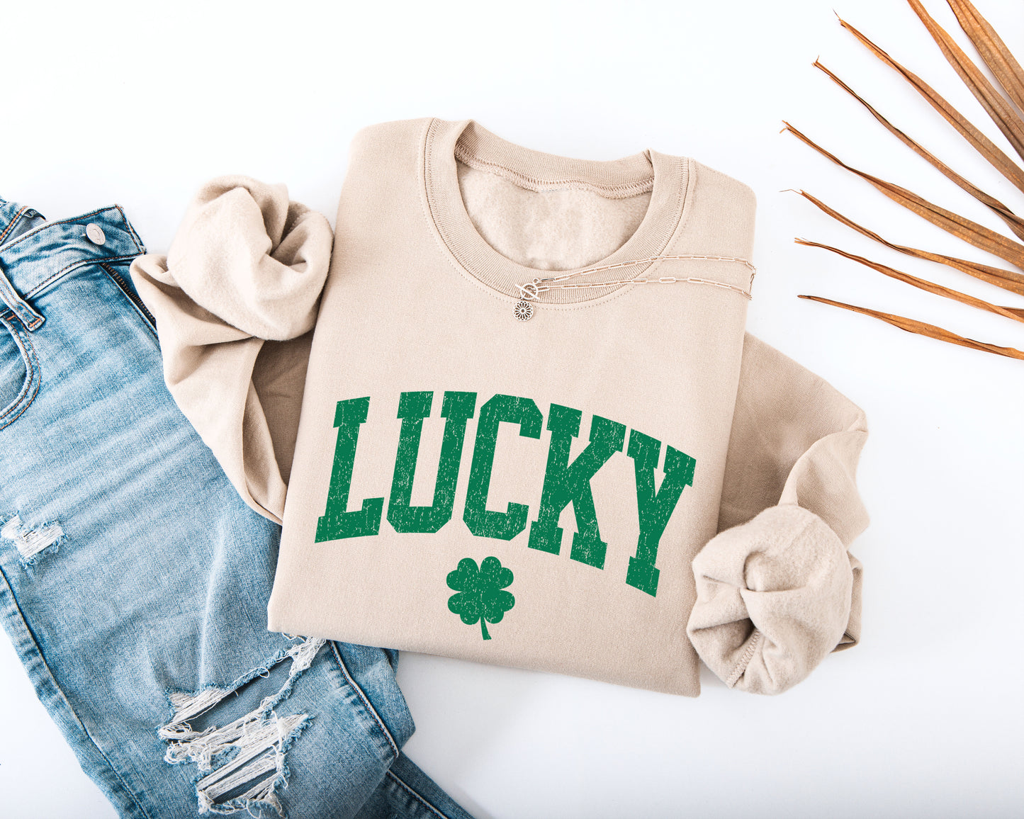 Distressed Lucky Varsity Adult Sweatshirt