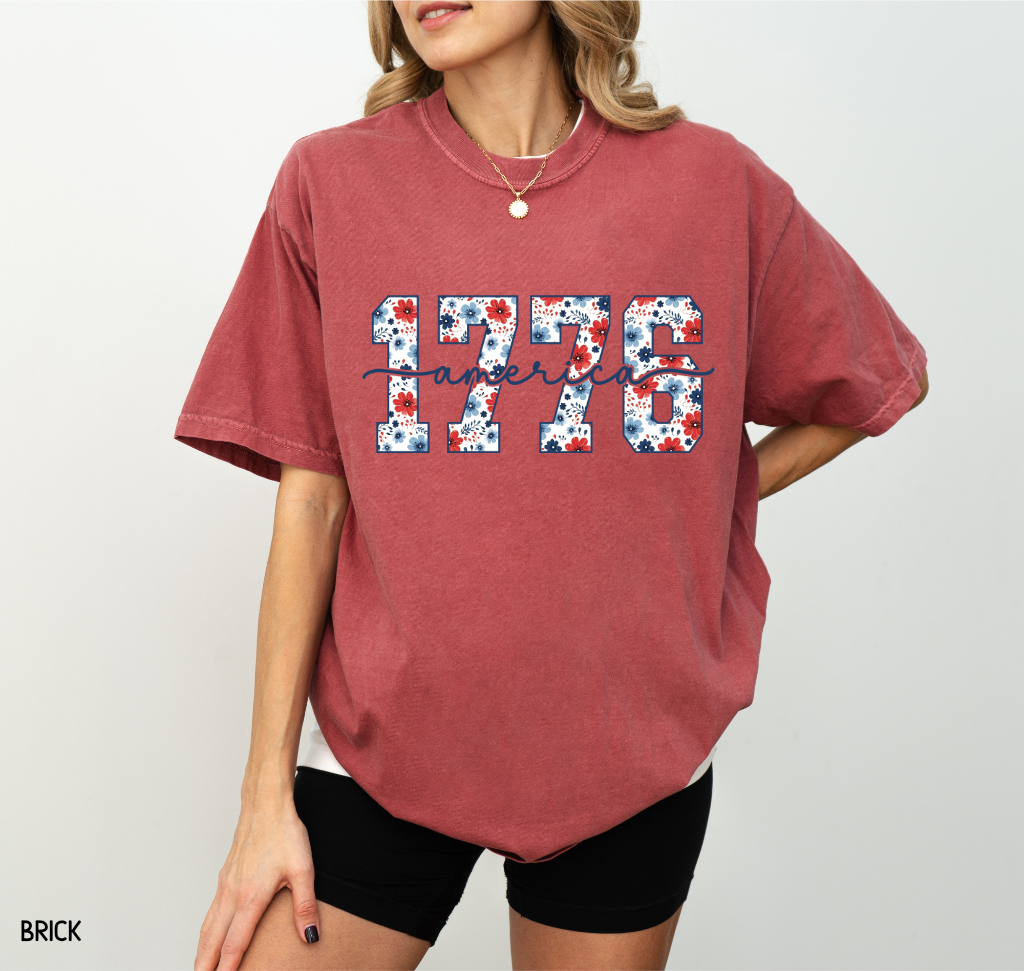 Floral 1776 America Adult Comfort Colors T-Shirt