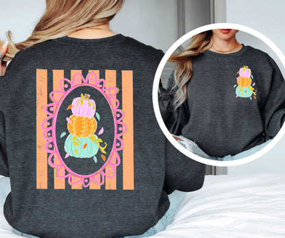 Front and Back Colorful Pumpkin Adult Sweatshirt