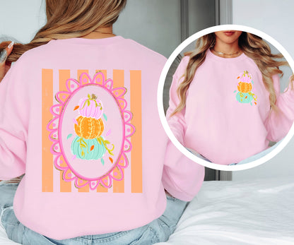 Front and Back Colorful Pumpkin Adult Sweatshirt