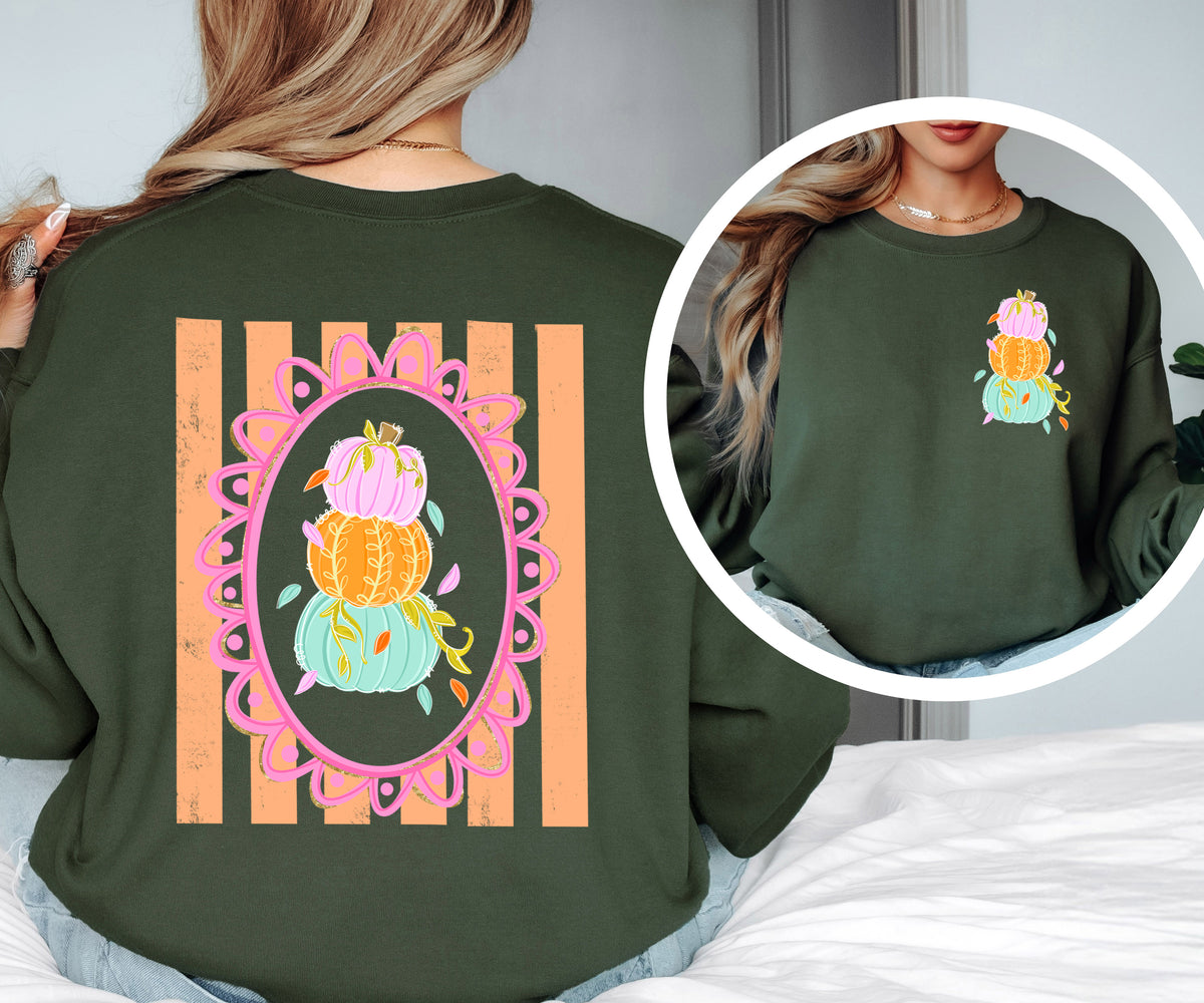 Front and Back Colorful Pumpkin Adult Sweatshirt