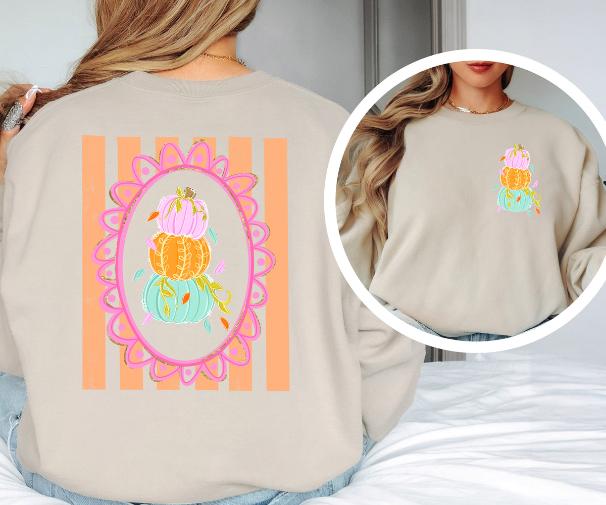 Front and Back Colorful Pumpkin Adult Sweatshirt