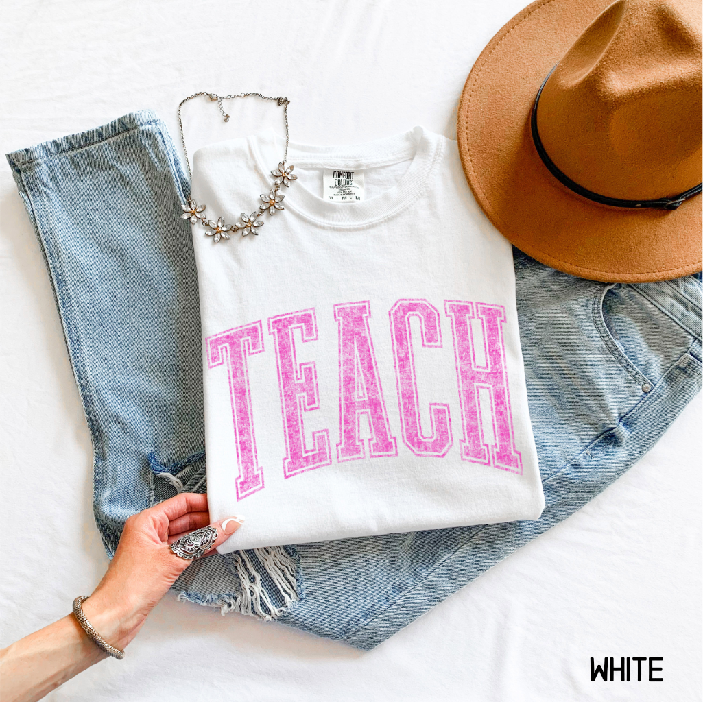 Pink Teach Adult Comfort Colors T-Shirt