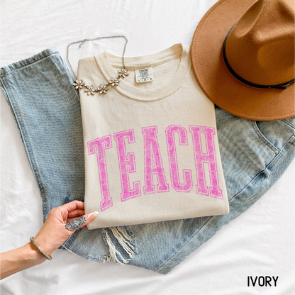 Pink Teach Adult Comfort Colors T-Shirt