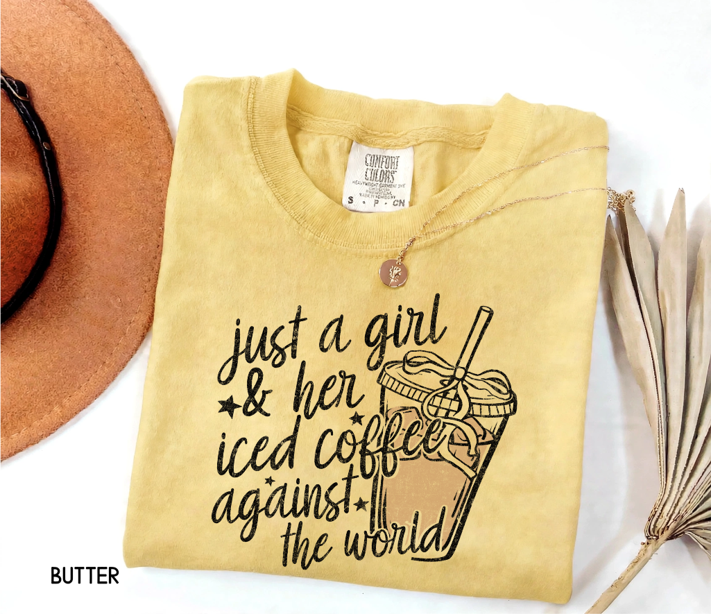 Just a Girl and Her Iced Coffee Adult Comfort Colors T-Shirt