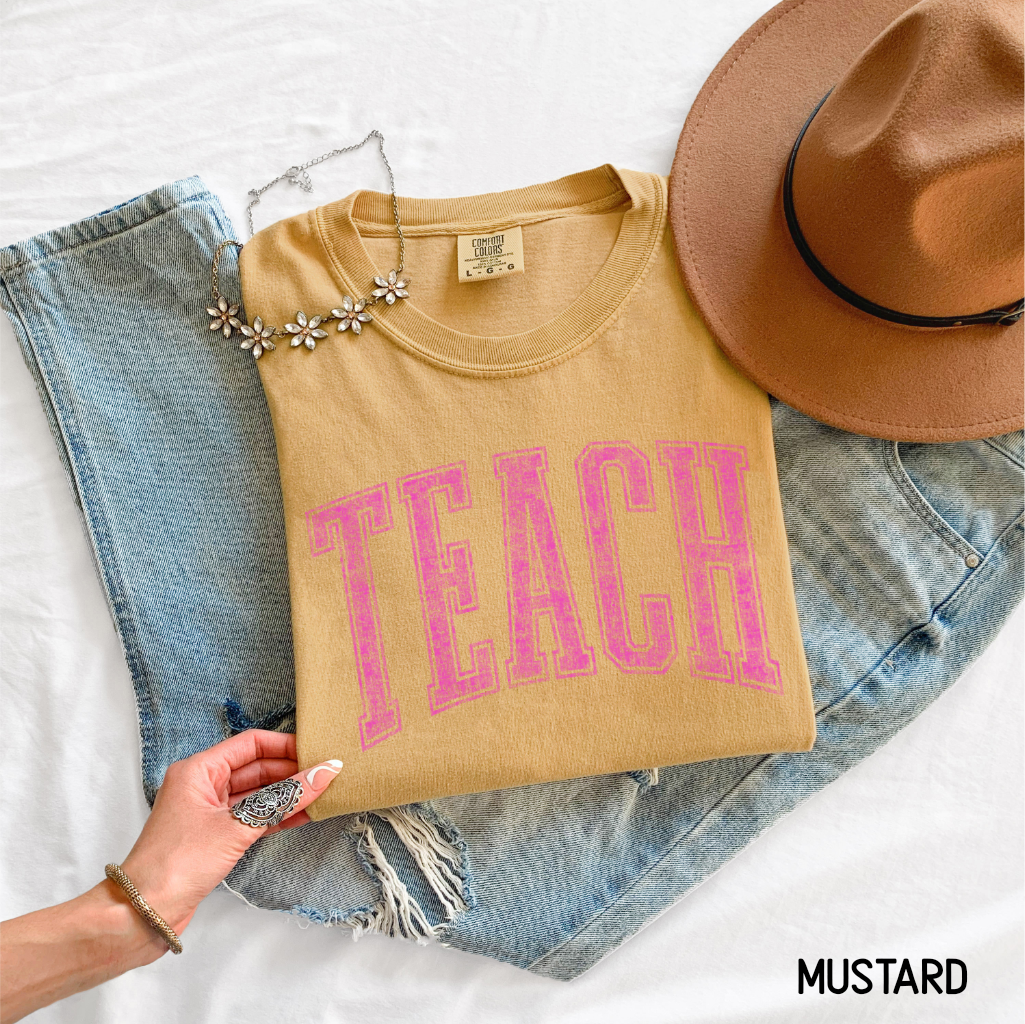 Pink Teach Adult Comfort Colors T-Shirt