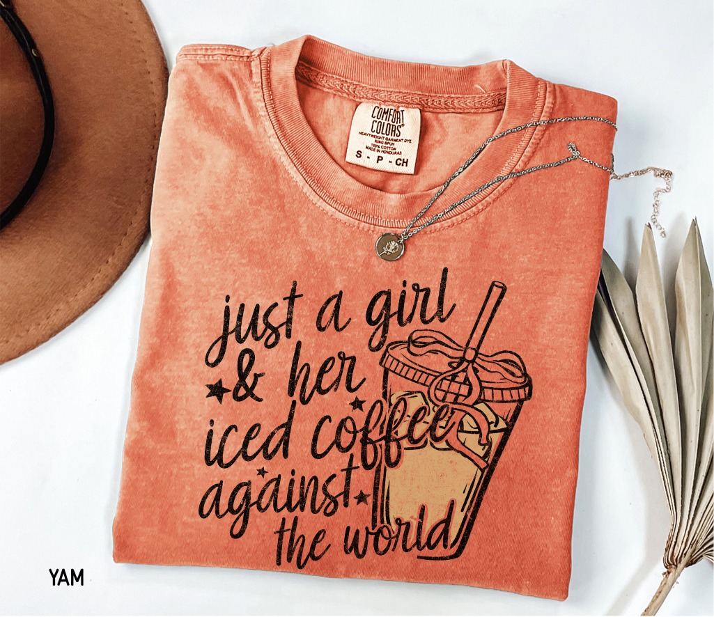 Just a Girl and Her Iced Coffee Adult Comfort Colors T-Shirt