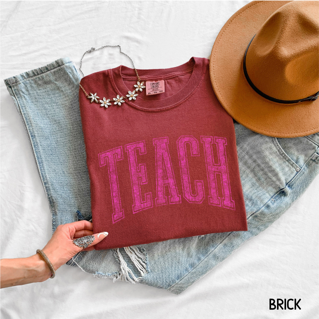 Pink Teach Adult Comfort Colors T-Shirt