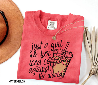 Just a Girl and Her Iced Coffee Adult Comfort Colors T-Shirt