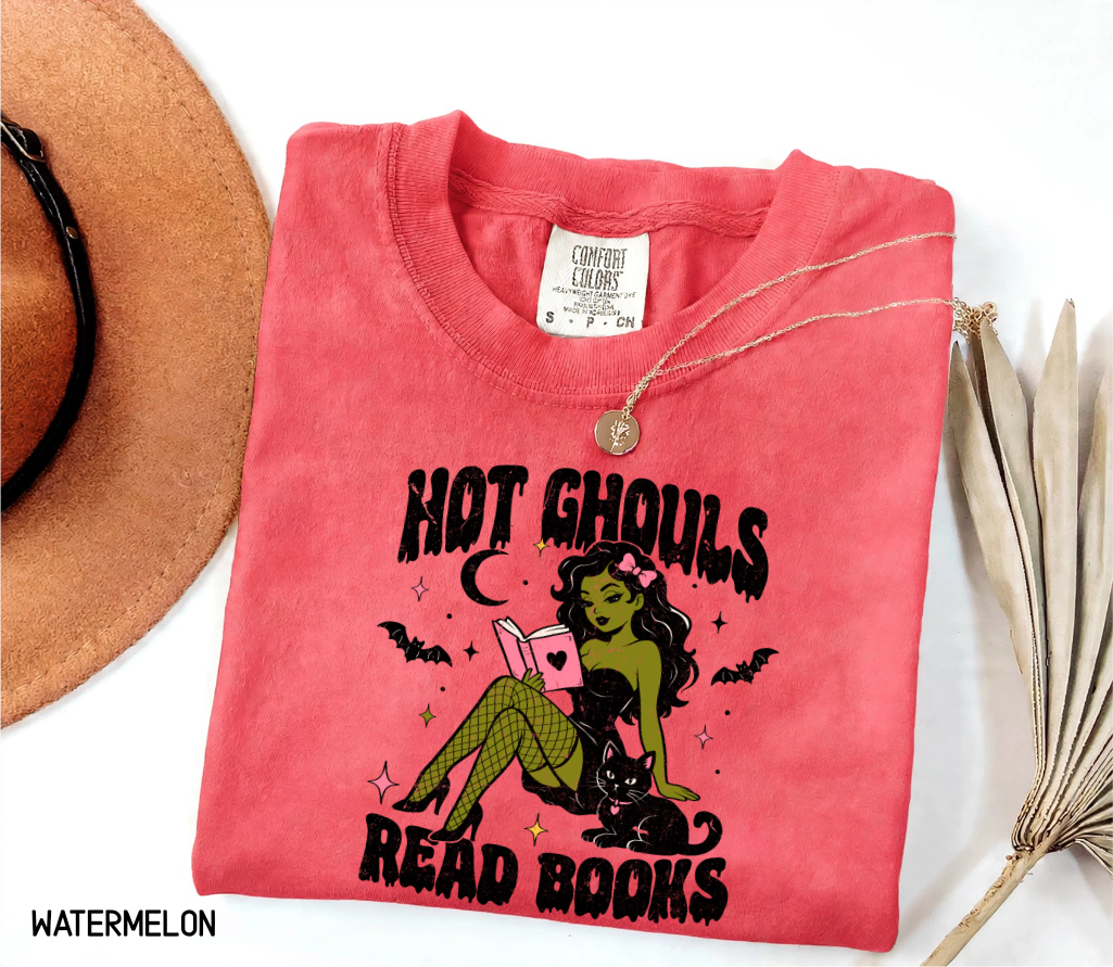 Hot Ghouls Read Books Adult Comfort Colors T-Shirt