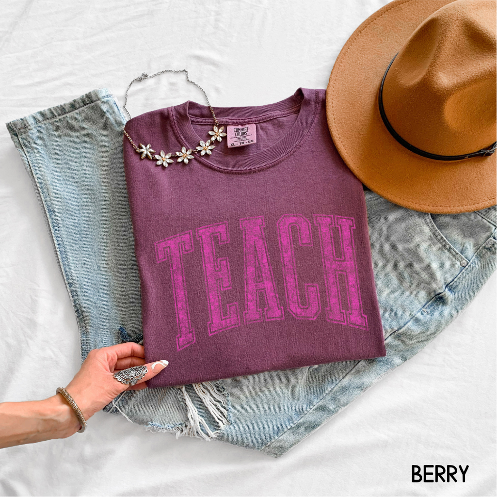 Pink Teach Adult Comfort Colors T-Shirt