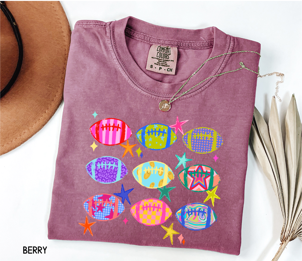 Colorful Football Adult Comfort Colors T-Shirt