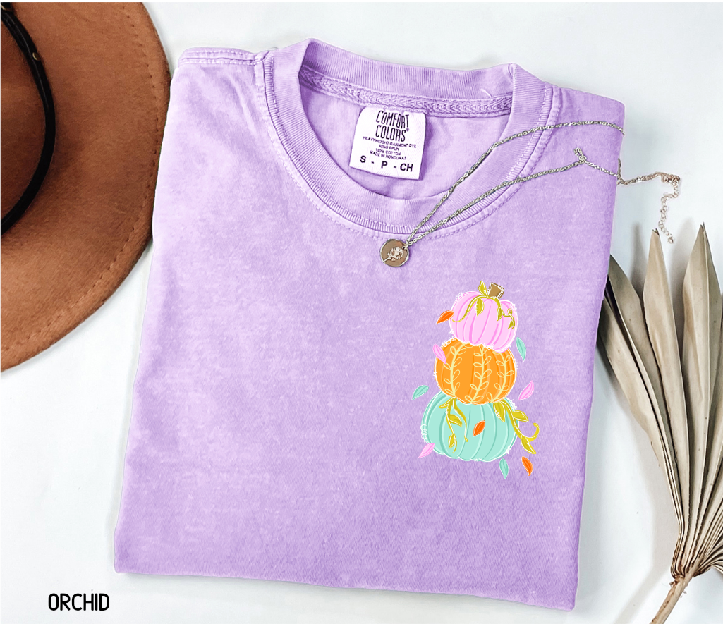 Front and Back Colorful Pumpkin Adult Comfort Colors T-Shirt