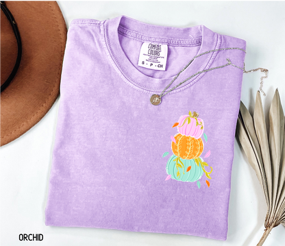 Front and Back Colorful Pumpkin Adult Comfort Colors T-Shirt