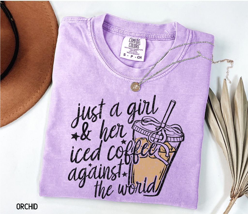Just a Girl and Her Iced Coffee Adult Comfort Colors T-Shirt