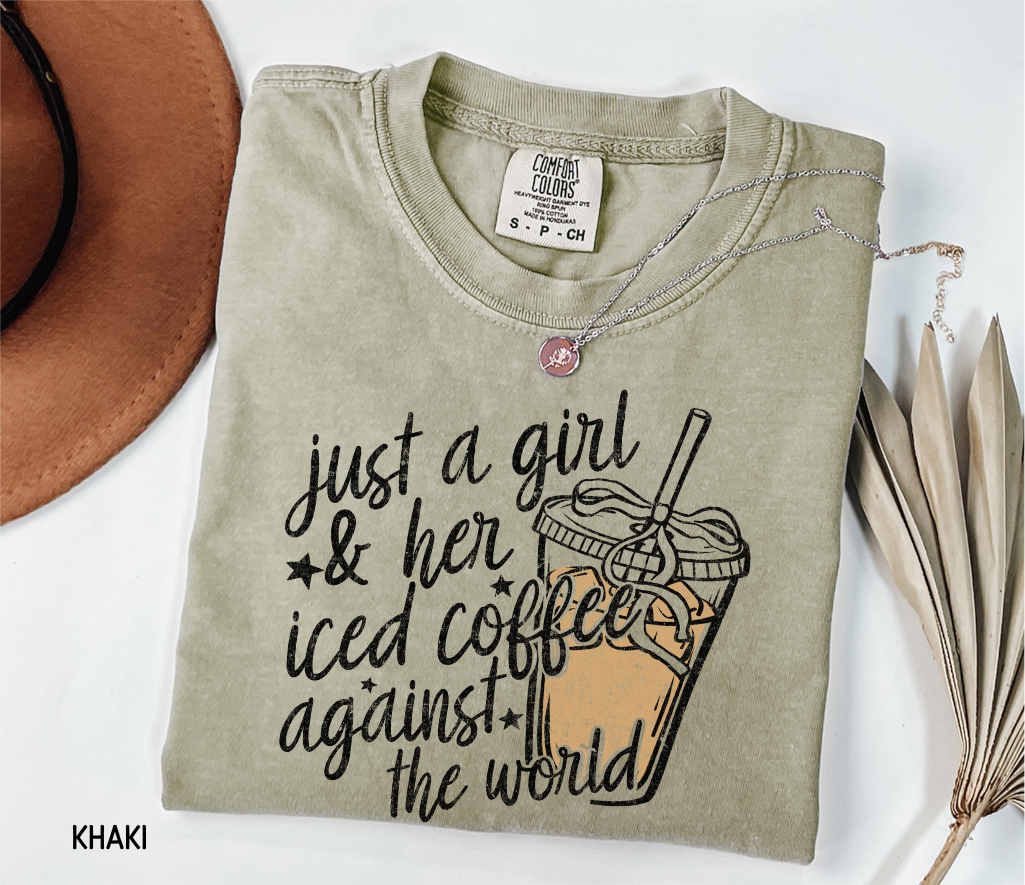 Just a Girl and Her Iced Coffee Adult Comfort Colors T-Shirt