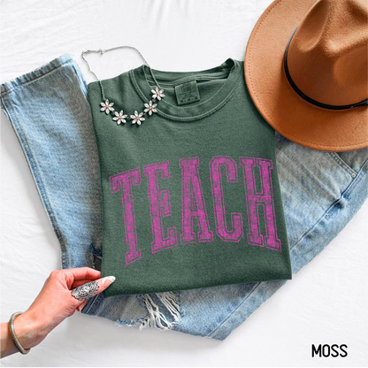 Pink Teach Adult Comfort Colors T-Shirt