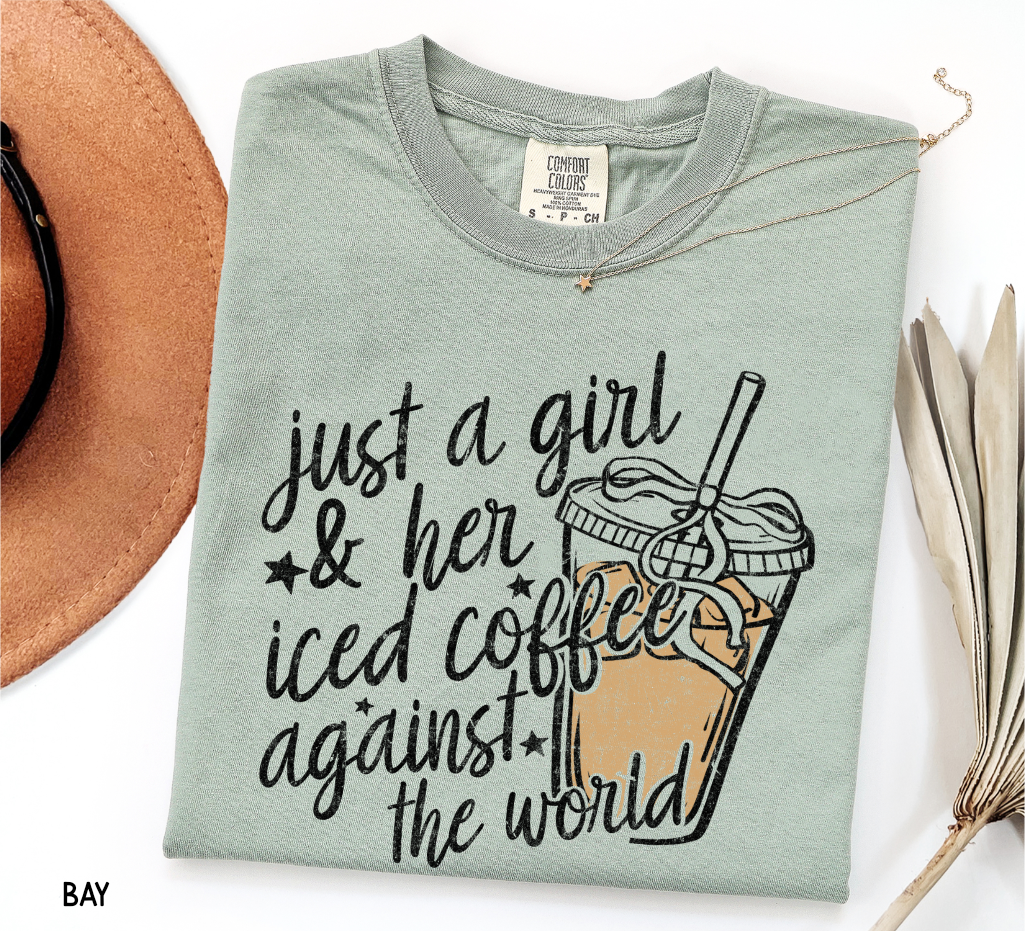 Just a Girl and Her Iced Coffee Adult Comfort Colors T-Shirt
