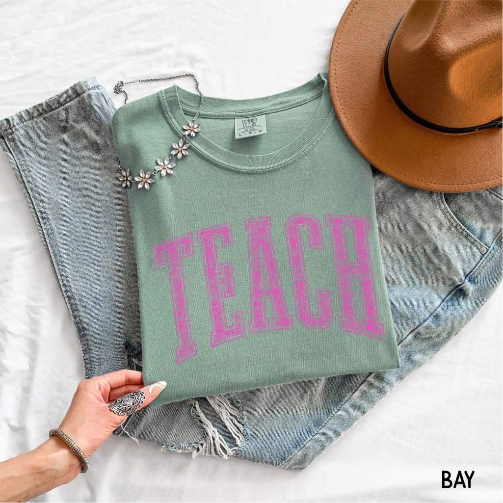 Pink Teach Adult Comfort Colors T-Shirt
