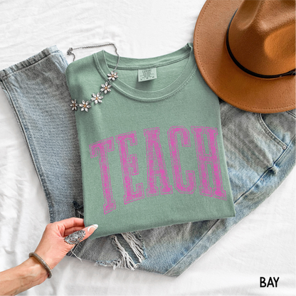 Pink Teach Adult Comfort Colors T-Shirt