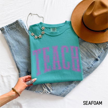 Pink Teach Adult Comfort Colors T-Shirt