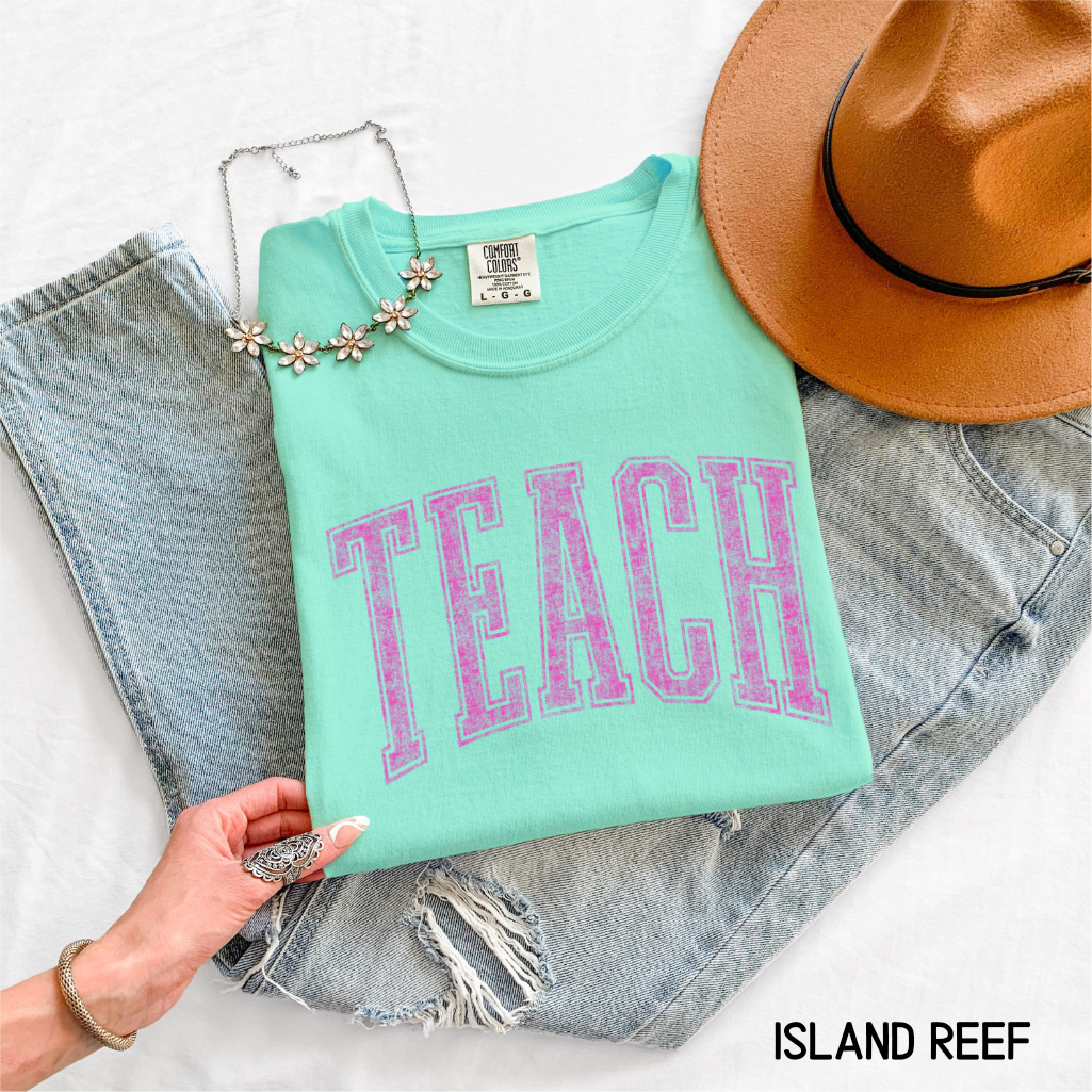 Pink Teach Adult Comfort Colors T-Shirt
