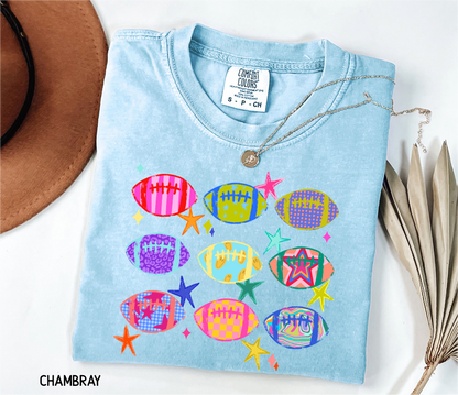 Colorful Football Adult Comfort Colors T-Shirt