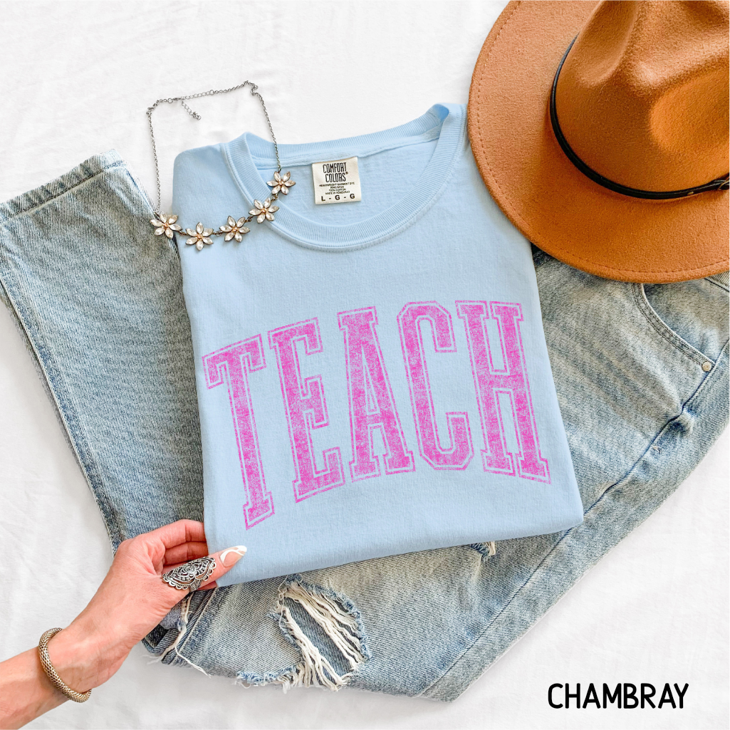 Pink Teach Adult Comfort Colors T-Shirt