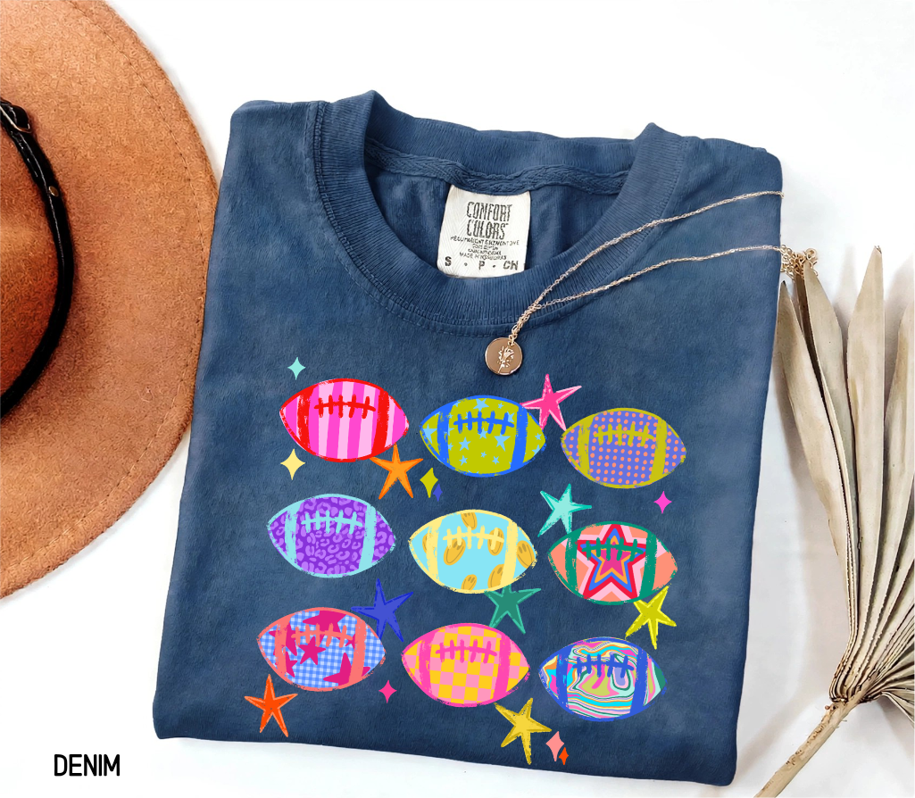 Colorful Football Adult Comfort Colors T-Shirt