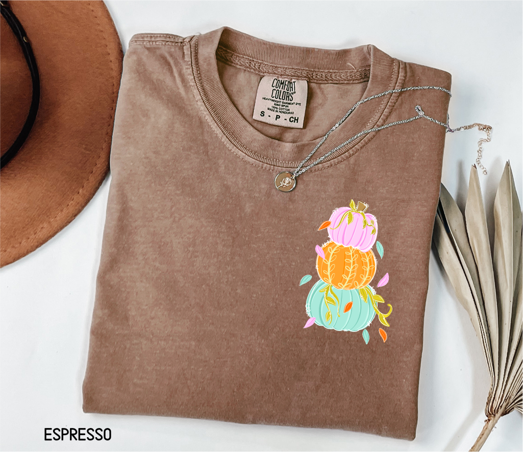 Front and Back Colorful Pumpkin Adult Comfort Colors T-Shirt