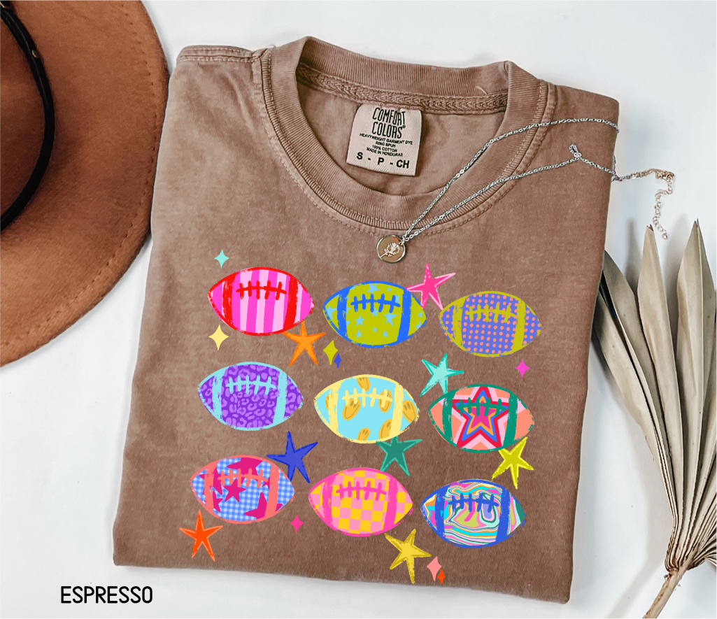 Colorful Football Adult Comfort Colors T-Shirt