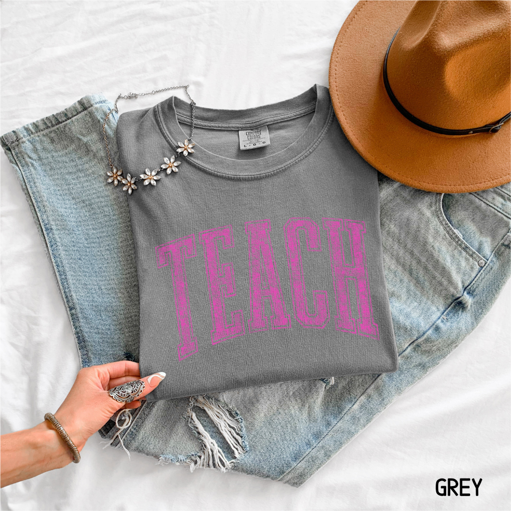 Pink Teach Adult Comfort Colors T-Shirt