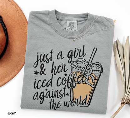 Just a Girl and Her Iced Coffee Adult Comfort Colors T-Shirt