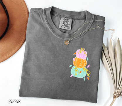 Front and Back Colorful Pumpkin Adult Comfort Colors T-Shirt