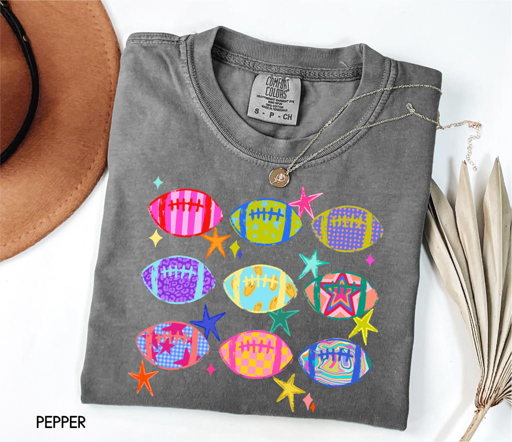 Colorful Football Adult Comfort Colors T-Shirt