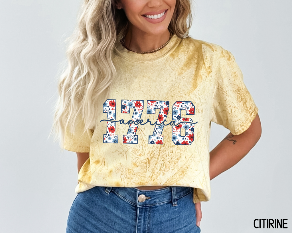 Floral 1776 America Adult Comfort Colors T-Shirt