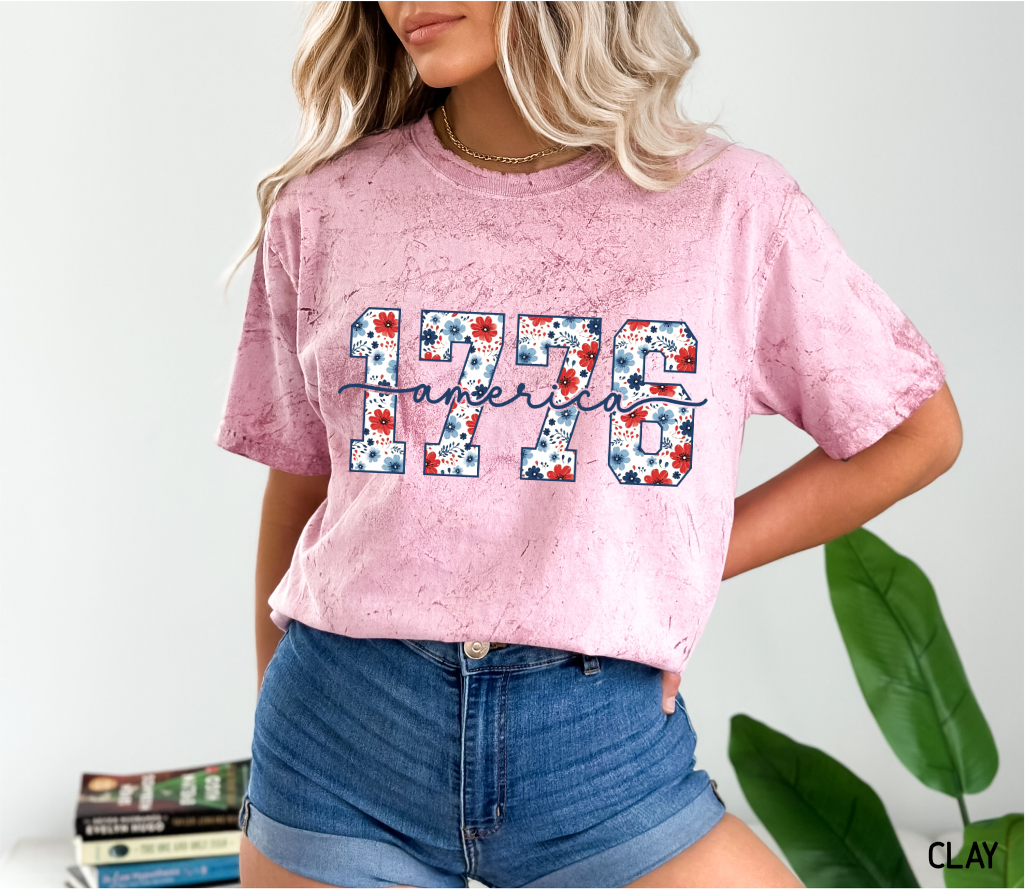 Floral 1776 America Adult Comfort Colors T-Shirt