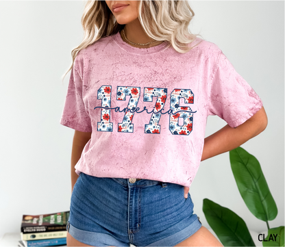 Floral 1776 America Adult Comfort Colors T-Shirt